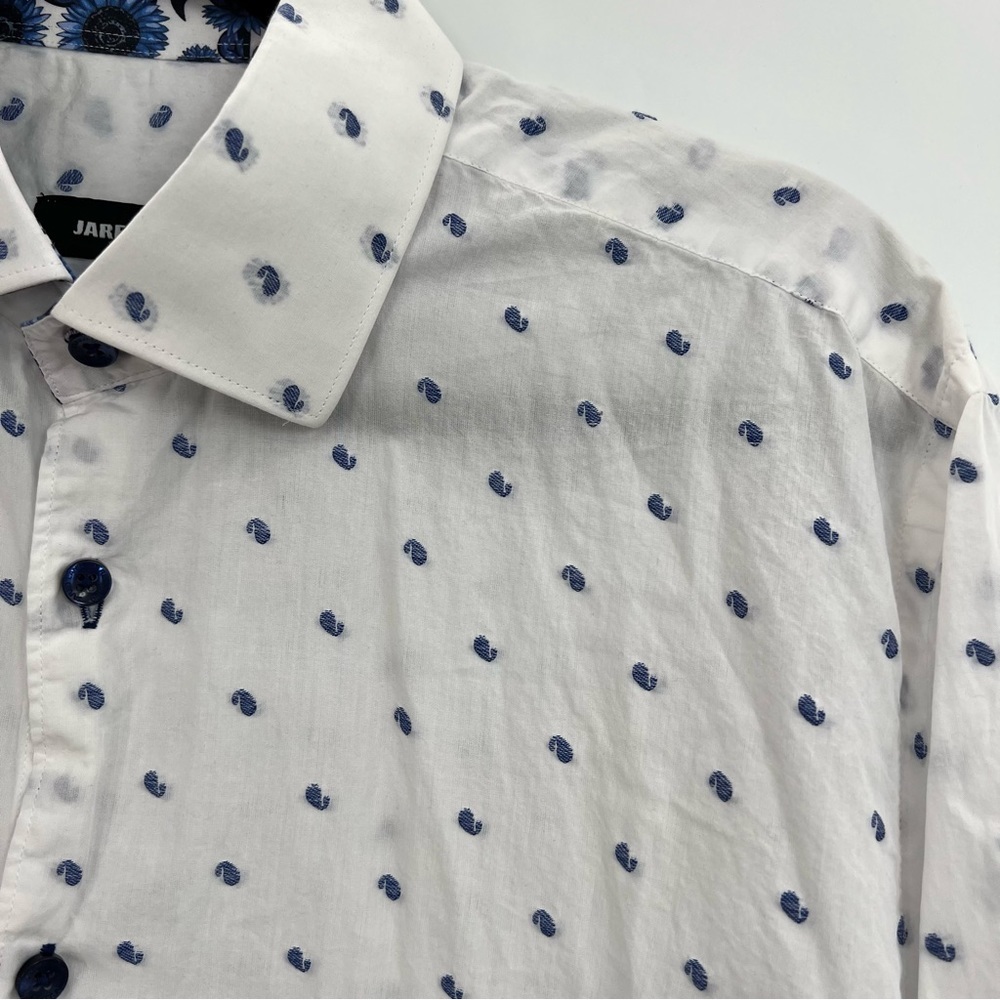 Jared Lang Men Button Down Short Sleeve Paisley Floral Embroidered Shirt Top M - Picture 3 of 9